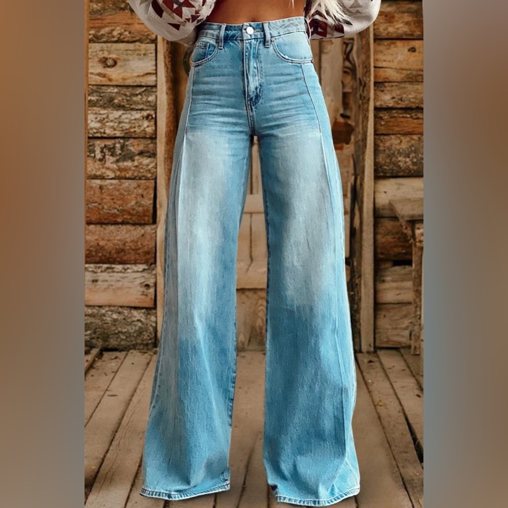 Vintage Washed High Waist Wide Leg Jeans
